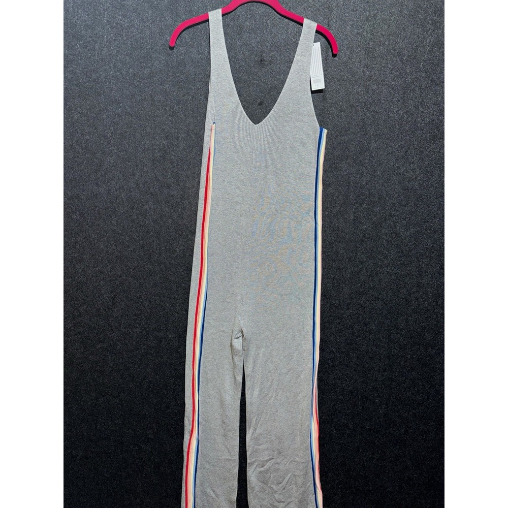 Spiritual Gangster x Madeline Thompson Gray Striped Rainbow Ribbed Knit Romper M
